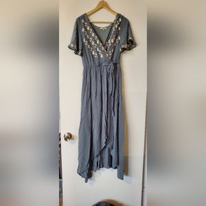 Embroidered Wrap Dress